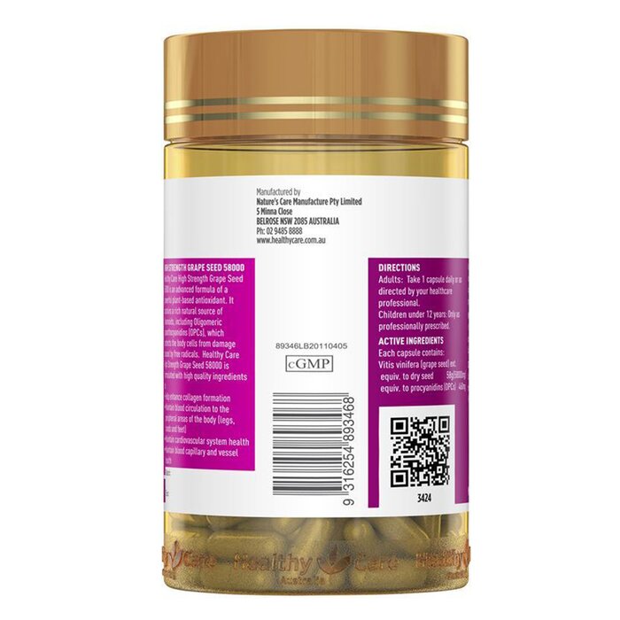 헬시 케어 Healthy Care High Strength Grape Seed 58000mg 200 capsulesProduct Thumbnail