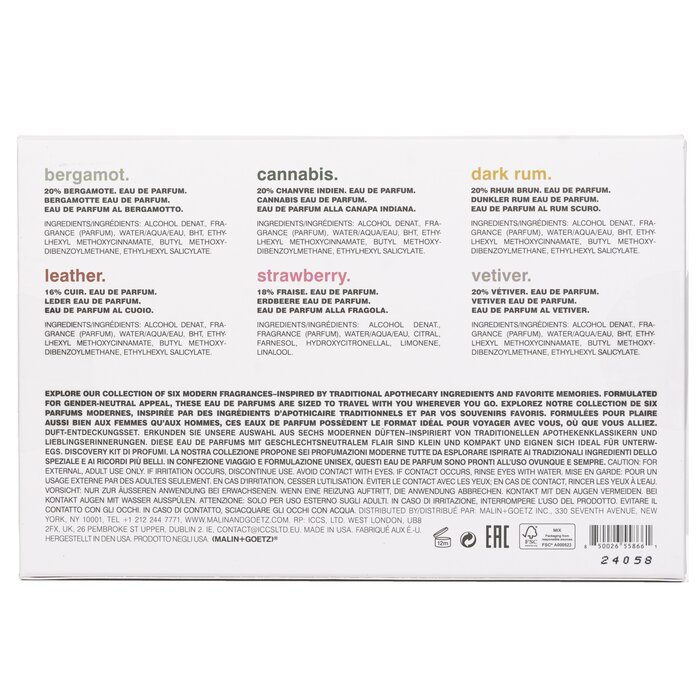 MALIN+GOETZ Fragrance Discovery Kit: Bergamot EDP 2ml+Cannabis EDP 2ml+Dark Rum EDP 2ml+Leather EDP 2ml+Strawberry EDP+Vetiver EDP 2ml 6pcsProduct Thumbnail