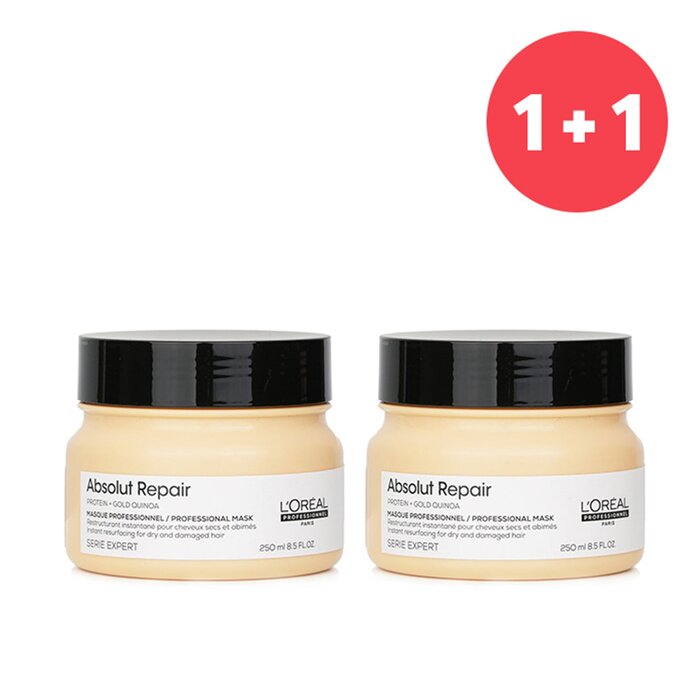 L'Oreal 【1+1 Set】Professionnel Serie Expert - Absolut Repair Gold Quinoa + Protein Instant Resurfacing Mask (For Dry and Damaged Hair) 250ml/8.5oz x2Product Thumbnail