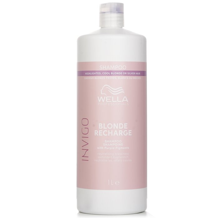 Wella Invigo Blonde Recharge Shampoo With Purple Pigments Highlighted, Cool Blonde Or Silver Hair 1000mlProduct Thumbnail