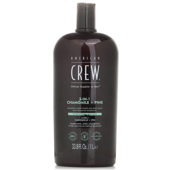 American Crew 3-in-1 Chamomile + Pine Shampoo, Conditioner And Body Wash (Packaging Slightly Damaged) 1000ml/33.8ozProduct Thumbnail