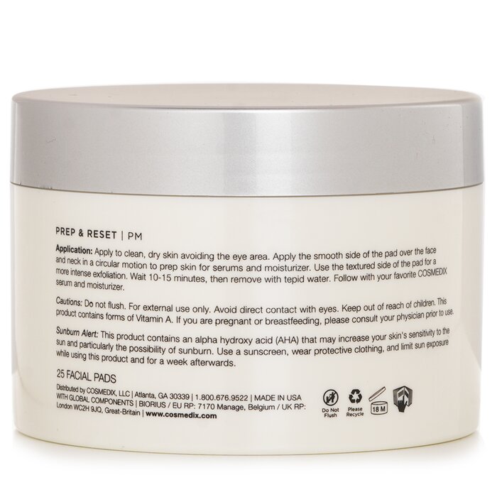 CosMedix Prep & Reset Dual Sided Lactic Acid Exfoliating Facial Pads 25 PadsProduct Thumbnail