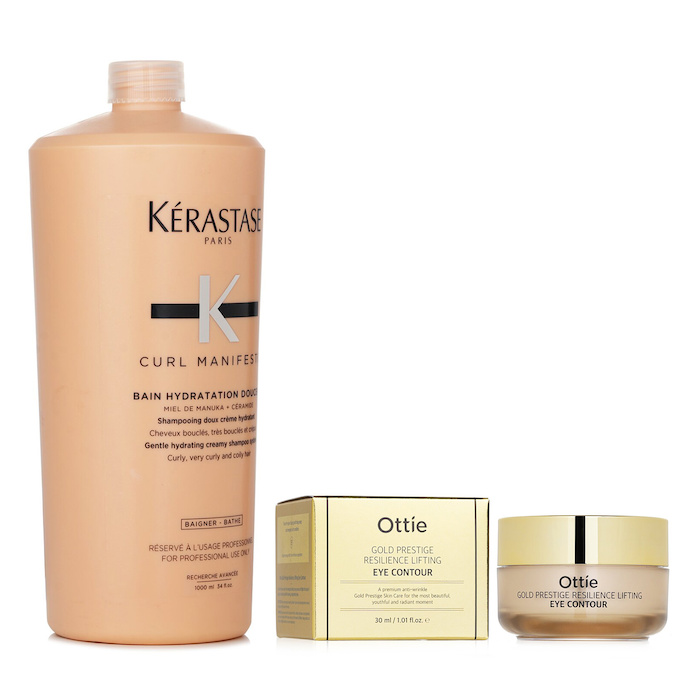 Kerastase Kerastase Curl Manifesto Bain Hydratation Douceur Shampoo Gentle Creamy Shampoo - For Curly, Very Curly & Coily Hair (Salon Size) 1000ml X Ottie Gold Prestige Resilience Lifting Eye Contour 30ml 2pcsProduct Thumbnail