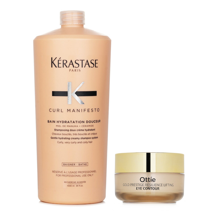 Kerastase Kerastase Curl Manifesto Bain Hydratation Douceur Shampoo Gentle Creamy Shampoo - For Curly, Very Curly & Coily Hair (Salon Size) 1000ml X Ottie Gold Prestige Resilience Lifting Eye Contour 30ml 2pcsProduct Thumbnail