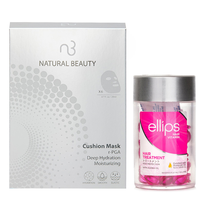 Ellips Ellips Hair Vitamin Oil - Hair Treatment 50capsules x1ml X Natural Beauty r-PGA Deep Hydration Moisturizing Cushion Mask (Exp Date: 01/2026) 6x 20ml 2pcsProduct Thumbnail