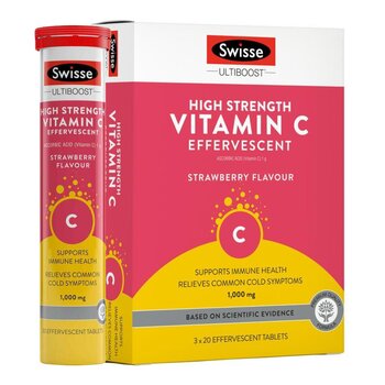 Swisse Vitamin C 1000mg Effervescent Tablets Strawberry Flavor 60 Tablets