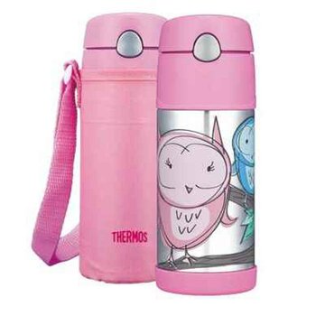 THERMOS FUNtainer Stainless Steel Vacuum Insulated Drink Bottle-Pink owl 355ml