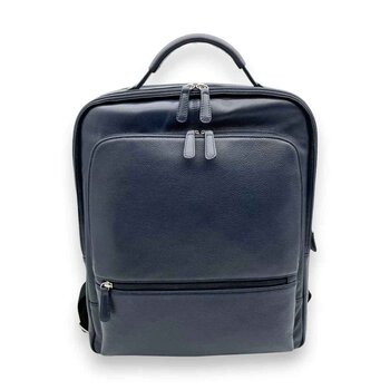 Leatheraft ELISEO Business Leather RFID Dual Zipped Backpack(Navy) 13.25"x16"x4.5"