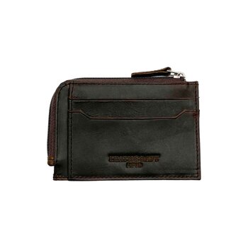 Leatheraft Funda para tarjetas y monedas con cremallera de cuero Crazy Horse de HOLDEN (café) 13.6x7.8cm