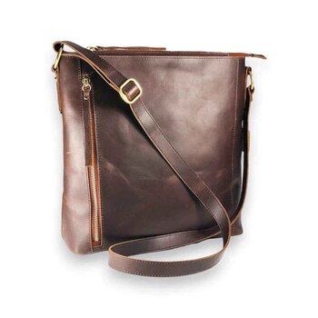 Leatheraft JOSIE Business Cowhide Leather Straight Zipped Crossbody Hobe Bag(brown) 11.75"x11.25"x3