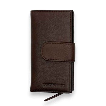 Leatheraft SAHRA 皮革按扣正面拉鍊商務銀包(啡色) 5.75"x3"