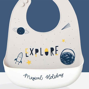 진웰 jinwell Baby silicone rice bib waterproof saliva bag food bag hand wash free Color: through time and space Fixed Size