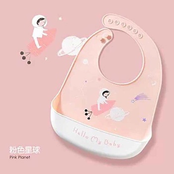 jinwell Baby silicone rice bib waterproof saliva bag food bag hand wash free Color: Pink Planet Fixed Size