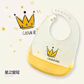 jinwell Baby silicone rice bib waterproof saliva bag food bag hand wash free Color: Star Crown Fixed Size