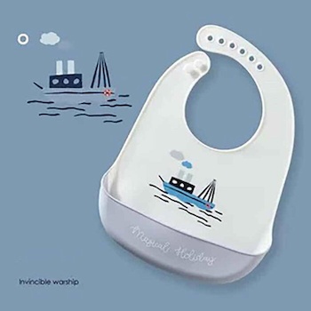 jinwell Baby silicone rice bib waterproof saliva bag food bag hand wash free Color: Invincible Battleship Fixed Size