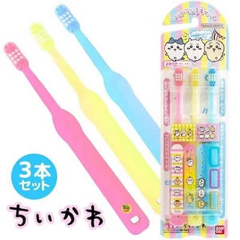 BANDAI BANDAI CHIIKAWA Children's Toothbrush 3-Pack (0-6 Years Old) Parallel Import 4549660894209 - # Pink/Yellow/Blue Pink/Yellow/Blu