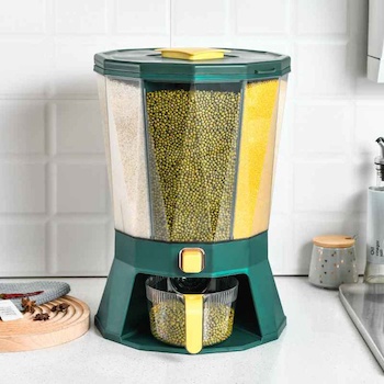 jinwell Green Rotating rice bucket kitchen bucket press seal moisture insect proof rice box - # Green Green