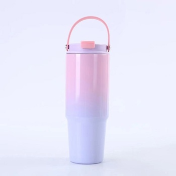 ETMall Crossborder 304 Stainless Steel Gradient Color Insulated Cup Double layer Vacuum Portable Travel Mug with Handle Car Cup Purple Gradient