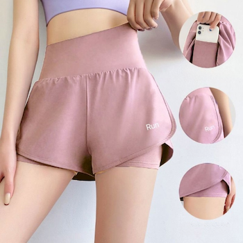 ETMall Womens High Waist Yoga Pants Butt Lifting Stretchy Loose Fake Two Piece Summer New Style Waist Slimming Breathable Quick M