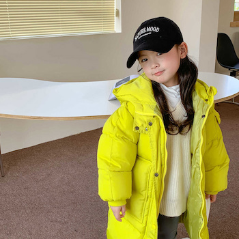 ETMall New Children's Down Cotton Coat Boys Girls Long Knee Length Warm Windproof Jacket Yellow 120cm