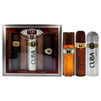Cuba Cuba Gold de Cuba para hombre - Set de regalo de 3 piezas: EDT en aerosol de 100 ml, desodorante en aerosol de 190 ml y loción para después del afeitado de 100 ml 3 Pc Gift Set