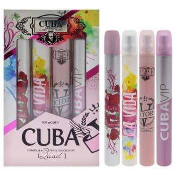 Cuba Cuba Quad I by Cuba for Women - 4 Pc Gift Set 1.17oz Cuba Heartbreak EDP Spray, 1.17oz Cuba La Vida EDP Spray, 1.17oz Cuba Victory EDP Spray, 1.17oz Cuba VIP EDP Spray 4 Pc Gift Set