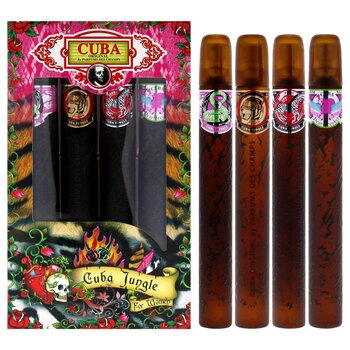 Cuba Cuba Jungle by Cuba for Women - 4 Pc Gift Set 1.17oz Cuba Snake EDP Spray, 1.17oz Cuba Tiger EDP Spray, 1.17oz Cuba Zebra EDP Spray, 1.17oz Cuba Heartbreak EDP Spray 4 Pc Gift Set