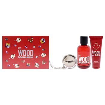 Dsquared2 Red Wood by Dsquared2 for Women - 3 Pc Gift Set 3.4oz EDT Spray, 3.4oz Perfumed Bath and Shower Gel, Silver Round Purse 3 Pc Gift Set