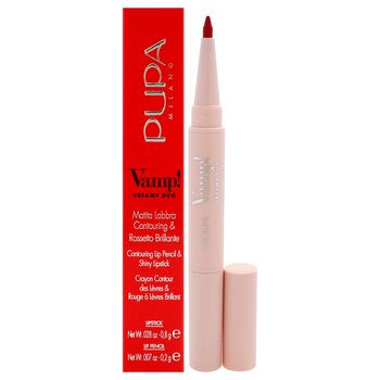 Pupa Vamp! Creamy Duo Contouring Lip Pencil and Shiny Lipstick - 011 Orange Red by Pupa Milano for Women -0.035 oz Makeup 0.035 oz