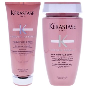 Kerastase Chroma Absolu Kit by Kerastase for Unisex - 2 Pc Kit 6.8oz Chroma Absolu Fondant Cica Conditioner, 8.4oz Chroma Absolu M 2 Pc Kit