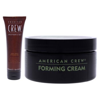American Crew Firm Hold Gel and Forming Cream Kit by American Crew for Men - 2 Pc Kit 8.4oz Gel, 3oz Cream 2 Pc Kit