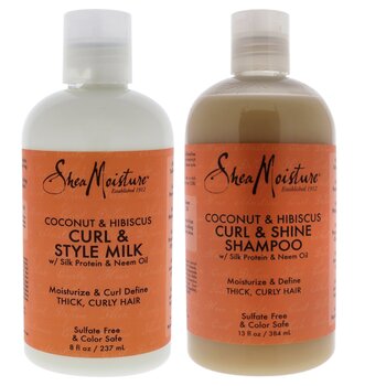 Shea Moisture Coconut Hibiscus Curl Style Milk and Shine Shampoo Kit by Shea Moisture for Unisex - 2 Pc Kit 8oz Cream, 13oz Shampoo 2 Pc Kit