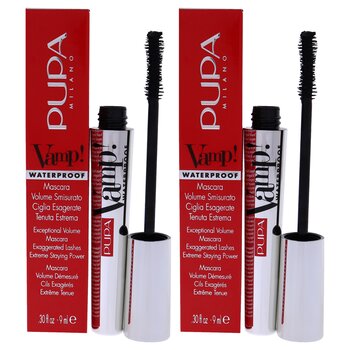 Pupa Vamp! Waterproof Mascara - 001 Extra Black by Pupa Milano for Women - 0.30 oz Mascara - Pack of 2 0.30 oz