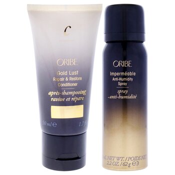 Oribe Impermeable Anti-Humidity Spray and Gold Lust Repair and Restore Conditioner Kit by Oribe for Unisex - 2 Pc Kit 2.1oz Ha 2 Pc Kit