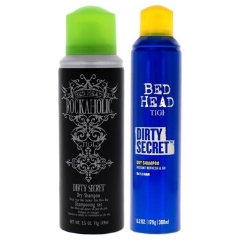 Tigi Bed Head Dirty Secret and Rockaholic Dirty Secret Dry Shampoo Kit by TIGI for Unisex - 2 Pc Kit 6.2oz Dry Shampoo, 2.5oz 2 Pc Kit