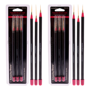 Amazing Cosmetics Amazing Shine Professional 3 Piece Nail Art Brush Set by Amazing Shine for Women 3 Pc Nail Art Pack of 2 Fixed Size
