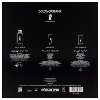 Dolce & Gabbana K by Dolce and Gabbana for Men 3 Pc Gift Set 3.3oz EDT Spray, 1.69oz Shower Gel, 2.6oz Deodorant Stick 3 Pc Gift Set