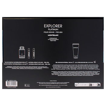 Montblanc Explorer Platinum by Mont Blanc for Men 4 Pc Gift Set 3.3oz EDP Spray, 2 x 0.25oz EDP Spray (Mini), 3.3oz Shower Gel 4 Pc Gift Set