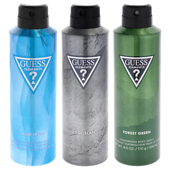 Guess Guess Elements Kit by Guess for Men 3 Pc Kit 6oz Body Spray Blue Forest, 6oz Body Spray Cool Slate, 6oz Body Spray F 3 Pc Kit