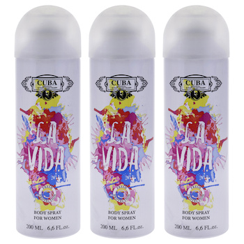 Cuba La Vida by Cuba for Women 6.6 oz Body Spray Pack of 3 6.6 oz