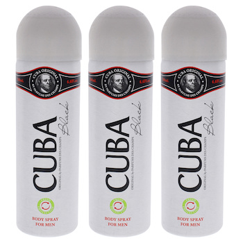 Cuba Cuba Black by Cuba for Men 6.6 oz Body Spray Pack of 3 6.6 oz