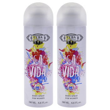Cuba La Vida by Cuba for Women 6.6 oz Body Spray Pack of 2 6.6 oz
