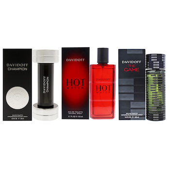Davidoff Davidoff Kit by Davidoff for Men 3 Pc Kit 3.7oz Hot Water EDT Spray, 3.4oz The Game EDT Spray, 3oz Champion EDT Spray 3 Pc Kit
