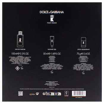Dolce & Gabbana K by Dolce and Gabbana for Men 3 Pc Gift Set 3.3oz EDP Spray, 1.69oz Shower Gel, 2.6oz Deodorant Stick Fixed Size