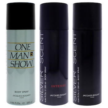 Jacques Bogart Jacques Bogart Kit by Jacques Bogart for Men 3 Pc Kit 6.6oz Body Spray One Man Show, 6.6oz Body Spray Silver Scent In Fixed Size