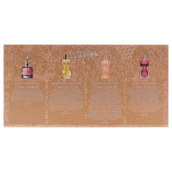 Jean Paul Gaultier Miniatures Set by Jean Paul Gaultier for Women 4 Pc Mini Gift Set 0.2oz Scandal EDP Spray, 0.2oz Gaultier Divine EDP Sp Fixed Size