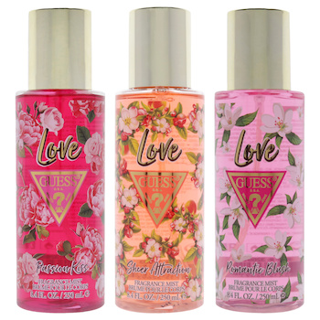 Guess Guess Love Kit by Guess for Women 3 Pc Kit 8.4oz Fragrance Mist Passion Kiss, 8.4oz Fragrance Mist Romantic Blush, 8. 3 Pc Kit