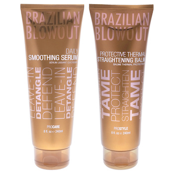 Brazilian Blowout Acai Daily Smoothing Serum and Protective Thermal Straightening Balm Kit by Brazilian Blowout for Unisex 2 Pc Kit 8oz B 2 Pc Kit
