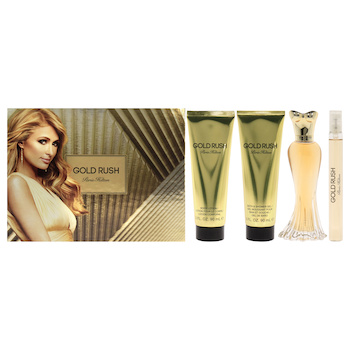 Paris Hilton Gold Rush by Paris Hilton for Women 4 Pc Gift Set 3.4oz EDP Spray, 0.34oz EDP Spray, 3oz Body Lotion, 3oz Shower Gel 4 Pc Gift Set