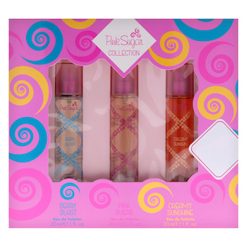 Aquolina Pink Sugar Collection by Aquolina for Women - 3 Pc Gift Set 1oz Pink Sugar EDT Spray, 1oz Berry Blast EDT Spray, 1oz Cre 3